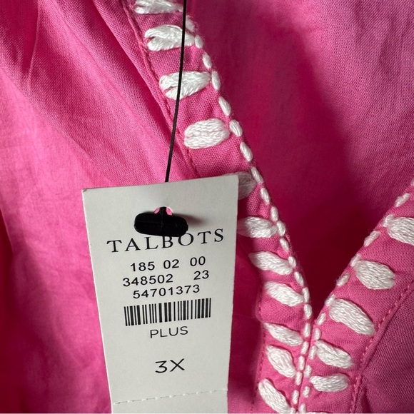 Talbots Parrot Embellished Pink Voile Boho Boxy Popover Cotton Plus Size 3X - Picture 4 of 6